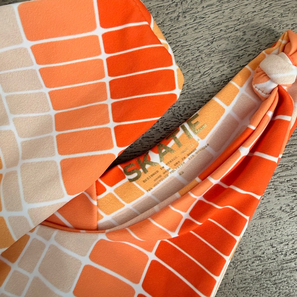 Skatie Orange and White Tile-Print Bikini - Picture 4 of 6